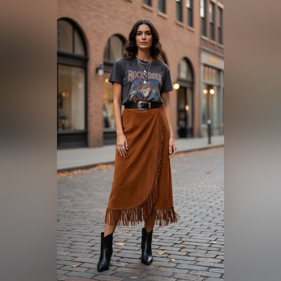 Danier Dresses & Skirts - Danier Genuine Leather fringe long skirt